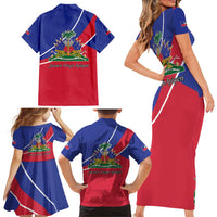 Haitian Flag Day 18 May Family Matching Short Sleeve Bodycon Dress and Hawaiian Shirt Jounen Drapo Ayisyen