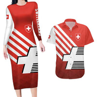 Switzerland Coat of Arms Couples Matching Long Sleeve Bodycon Dress and Hawaiian Shirt Swiss Greek cross