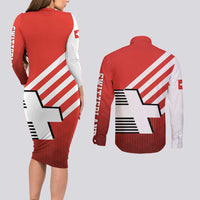 Switzerland Coat of Arms Couples Matching Long Sleeve Bodycon Dress and Long Sleeve Button Shirt Swiss Greek cross