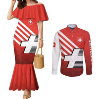 Switzerland Coat of Arms Couples Matching Mermaid Dress and Long Sleeve Button Shirt Swiss Greek cross
