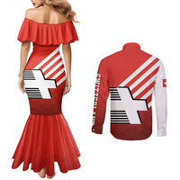 Switzerland Coat of Arms Couples Matching Mermaid Dress and Long Sleeve Button Shirt Swiss Greek cross