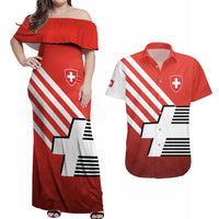 Switzerland Coat of Arms Couples Matching Off Shoulder Maxi Dress and Hawaiian Shirt Swiss Greek cross