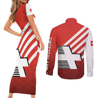 Switzerland Coat of Arms Couples Matching Short Sleeve Bodycon Dress and Long Sleeve Button Shirt Swiss Greek cross