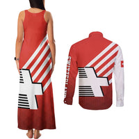 Switzerland Coat of Arms Couples Matching Tank Maxi Dress and Long Sleeve Button Shirt Swiss Greek cross