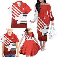 Switzerland Coat of Arms Family Matching Off The Shoulder Long Sleeve Dress and Hawaiian Shirt Swiss Greek cross