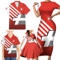 Switzerland Coat of Arms Family Matching Short Sleeve Bodycon Dress and Hawaiian Shirt Swiss Greek cross