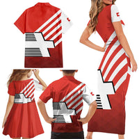 Switzerland Coat of Arms Family Matching Short Sleeve Bodycon Dress and Hawaiian Shirt Swiss Greek cross
