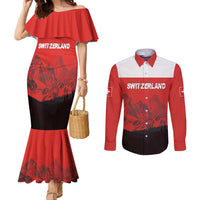 Custom Switzerland Football Couples Matching Mermaid Dress and Long Sleeve Button Shirt Swiss Alps