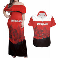 Custom Switzerland Football Couples Matching Off Shoulder Maxi Dress and Hawaiian Shirt Swiss Alps