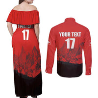 Custom Switzerland Football Couples Matching Off Shoulder Maxi Dress and Long Sleeve Button Shirt Swiss Alps
