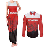 Custom Switzerland Football Couples Matching Tank Maxi Dress and Long Sleeve Button Shirt Swiss Alps