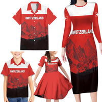 Custom Switzerland Football Family Matching Long Sleeve Bodycon Dress and Hawaiian Shirt Swiss Alps