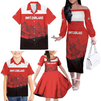 Custom Switzerland Football Family Matching Off The Shoulder Long Sleeve Dress and Hawaiian Shirt Swiss Alps