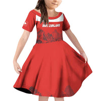 Custom Switzerland Football Family Matching Off Shoulder Short Dress and Hawaiian Shirt Swiss Alps