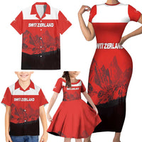 Custom Switzerland Football Family Matching Short Sleeve Bodycon Dress and Hawaiian Shirt Swiss Alps