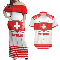 Custom Switzerland Ice Hockey Couples Matching Off Shoulder Maxi Dress and Hawaiian Shirt Come on La Nati