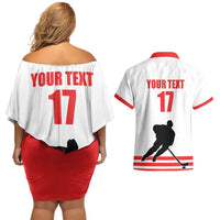 Custom Switzerland Ice Hockey Couples Matching Off Shoulder Short Dress and Hawaiian Shirt Come on La Nati
