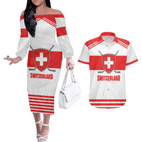 Custom Switzerland Ice Hockey Couples Matching Off The Shoulder Long Sleeve Dress and Hawaiian Shirt Come on La Nati