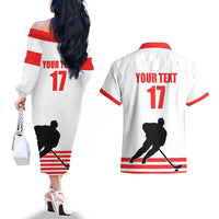 Custom Switzerland Ice Hockey Couples Matching Off The Shoulder Long Sleeve Dress and Hawaiian Shirt Come on La Nati