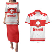 Custom Switzerland Ice Hockey Couples Matching Puletasi and Hawaiian Shirt Come on La Nati