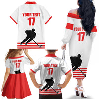Custom Switzerland Ice Hockey Family Matching Off The Shoulder Long Sleeve Dress and Hawaiian Shirt Come on La Nati