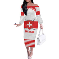 Custom Switzerland Ice Hockey Family Matching Off The Shoulder Long Sleeve Dress and Hawaiian Shirt Come on La Nati