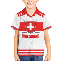 Custom Switzerland Ice Hockey Family Matching Off The Shoulder Long Sleeve Dress and Hawaiian Shirt Come on La Nati