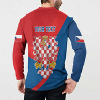 Personalized Coat of Arms of Moravia Button Sweatshirt Gold-crowned White Red Checkered Eagle