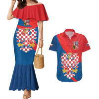 Personalized Coat of Arms of Moravia Couples Matching Mermaid Dress and Hawaiian Shirt Gold-crowned White Red Checkered Eagle