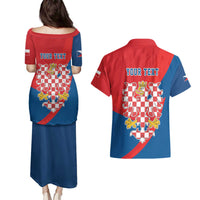 Personalized Coat of Arms of Moravia Couples Matching Puletasi and Hawaiian Shirt Gold-crowned White Red Checkered Eagle