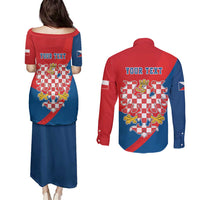 Personalized Coat of Arms of Moravia Couples Matching Puletasi and Long Sleeve Button Shirt Gold-crowned White Red Checkered Eagle