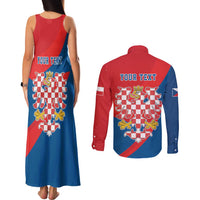 Personalized Coat of Arms of Moravia Couples Matching Tank Maxi Dress and Long Sleeve Button Shirt Gold-crowned White Red Checkered Eagle