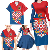 Personalized Coat of Arms of Moravia Family Matching Long Sleeve Bodycon Dress and Hawaiian Shirt Gold-crowned White Red Checkered Eagle