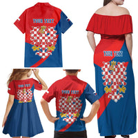 Personalized Coat of Arms of Moravia Family Matching Off Shoulder Maxi Dress and Hawaiian Shirt Gold-crowned White Red Checkered Eagle