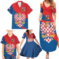 Personalized Coat of Arms of Moravia Family Matching Summer Maxi Dress and Hawaiian Shirt Gold-crowned White Red Checkered Eagle