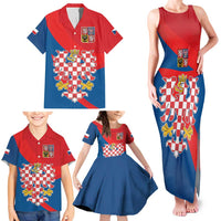 Personalized Coat of Arms of Moravia Family Matching Tank Maxi Dress and Hawaiian Shirt Gold-crowned White Red Checkered Eagle