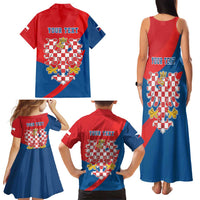 Personalized Coat of Arms of Moravia Family Matching Tank Maxi Dress and Hawaiian Shirt Gold-crowned White Red Checkered Eagle