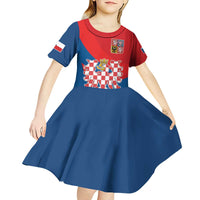 Personalized Coat of Arms of Moravia Kid Short Sleeve Dress Gold-crowned White Red Checkered Eagle