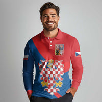 Personalized Coat of Arms of Moravia Long Sleeve Polo Shirt Gold-crowned White Red Checkered Eagle LT17 - Wonder Print Shop