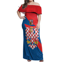 Personalized Coat of Arms of Moravia Off Shoulder Maxi Dress Gold-crowned White Red Checkered Eagle LT17 - Wonder Print Shop