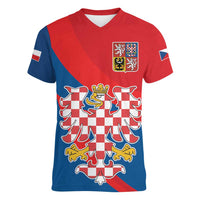 Personalized Coat of Arms of Moravia Women V-Neck T-Shirt Gold-crowned White Red Checkered Eagle LT17 - Wonder Print Shop
