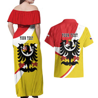 Personalized Coat of Arms of Silesia Couples Matching Off Shoulder Maxi Dress and Hawaiian Shirt Black Eagle with Silver Crescent