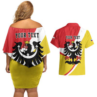 Personalized Coat of Arms of Silesia Couples Matching Off Shoulder Short Dress and Hawaiian Shirt Black Eagle with Silver Crescent
