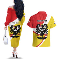 Personalized Coat of Arms of Silesia Couples Matching Off The Shoulder Long Sleeve Dress and Hawaiian Shirt Black Eagle with Silver Crescent