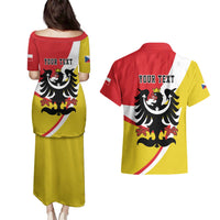 Personalized Coat of Arms of Silesia Couples Matching Puletasi and Hawaiian Shirt Black Eagle with Silver Crescent