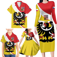 Personalized Coat of Arms of Silesia Family Matching Long Sleeve Bodycon Dress and Hawaiian Shirt Black Eagle with Silver Crescent