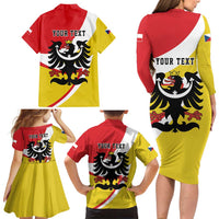 Personalized Coat of Arms of Silesia Family Matching Long Sleeve Bodycon Dress and Hawaiian Shirt Black Eagle with Silver Crescent