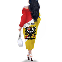 Personalized Coat of Arms of Silesia Family Matching Off The Shoulder Long Sleeve Dress and Hawaiian Shirt Black Eagle with Silver Crescent