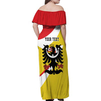 Personalized Coat of Arms of Silesia Family Matching Off Shoulder Maxi Dress and Hawaiian Shirt Black Eagle with Silver Crescent