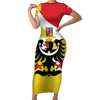 Personalized Coat of Arms of Silesia Family Matching Short Sleeve Bodycon Dress and Hawaiian Shirt Black Eagle with Silver Crescent